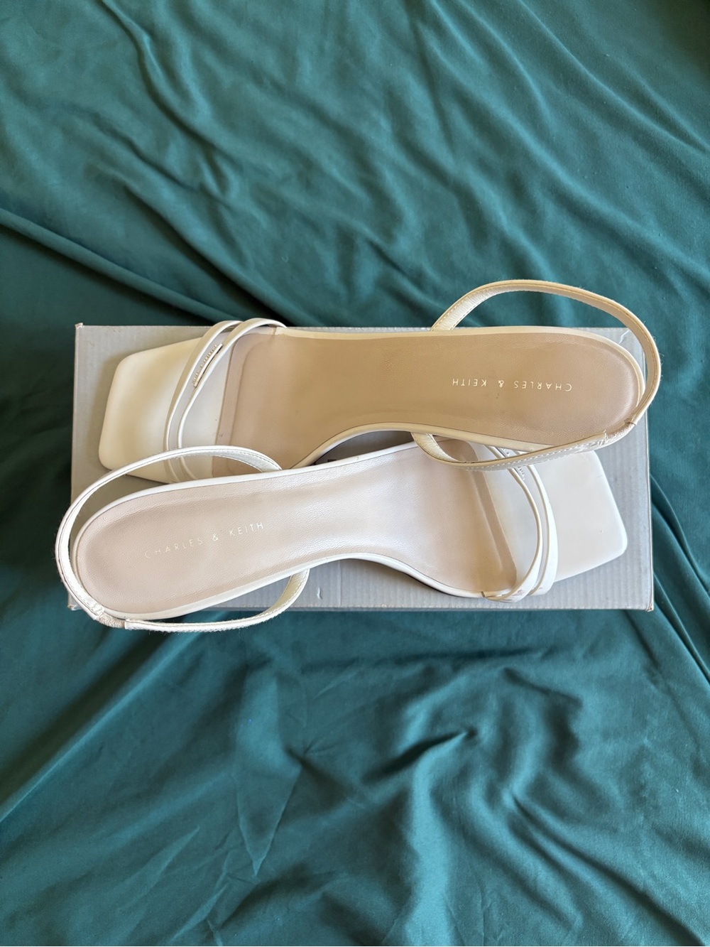Charles & Keith Cream Strappy Square-Toe Sandals